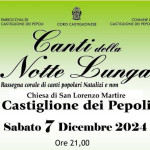 Castiglione dei Pepoli. Sabato 7 dicembre alle ore 21.00 Rassegna corale “Canti della Notte Lunga” presso la Chiesa S. Lorenzo